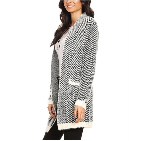 Black & White Herringbone Duster - Women & Plus/ Slonl R Long Cardigan - Picture 4 of 13